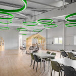Modern space with green lighting.