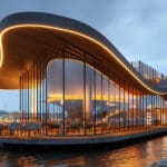 Moderne architectuur aan het water.