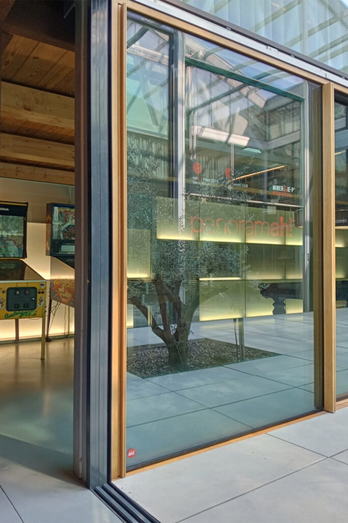 Minimalist sliding doors with wood finish 2